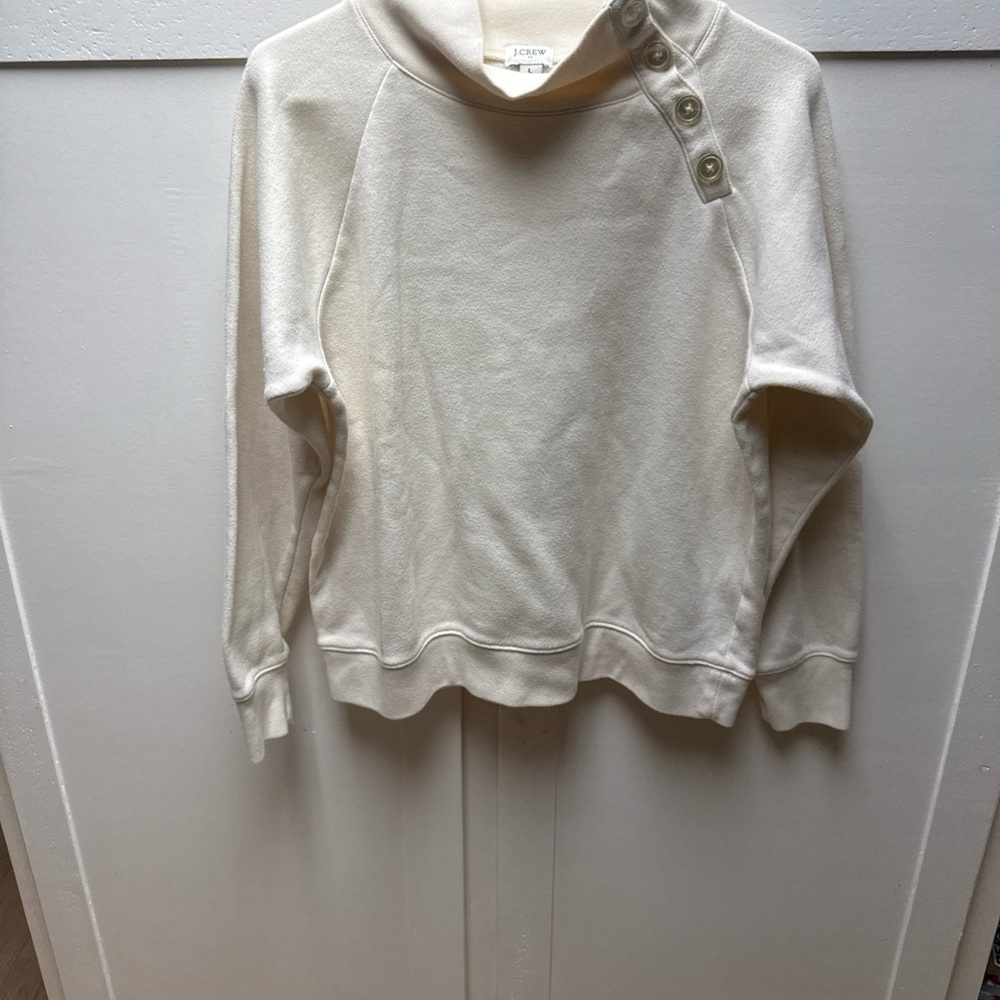J. Crew Wide Button Collar Pullover Sweatshirt Fleece Beige Size Large Women’s